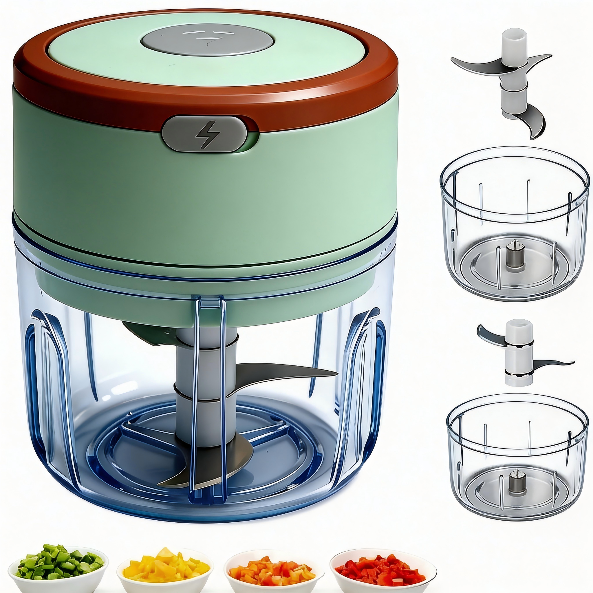 Electric Mini Food Chopper - Compact Portable Kitchen Appliance, Electric Garlic Mincer And Mini Food Processor, Portable Mini Food Processor, Rechargeable Vegetable Blender (Lightweight Design, Suitable for Nuts, Peppers, Onions) Plastic Material - Image 5