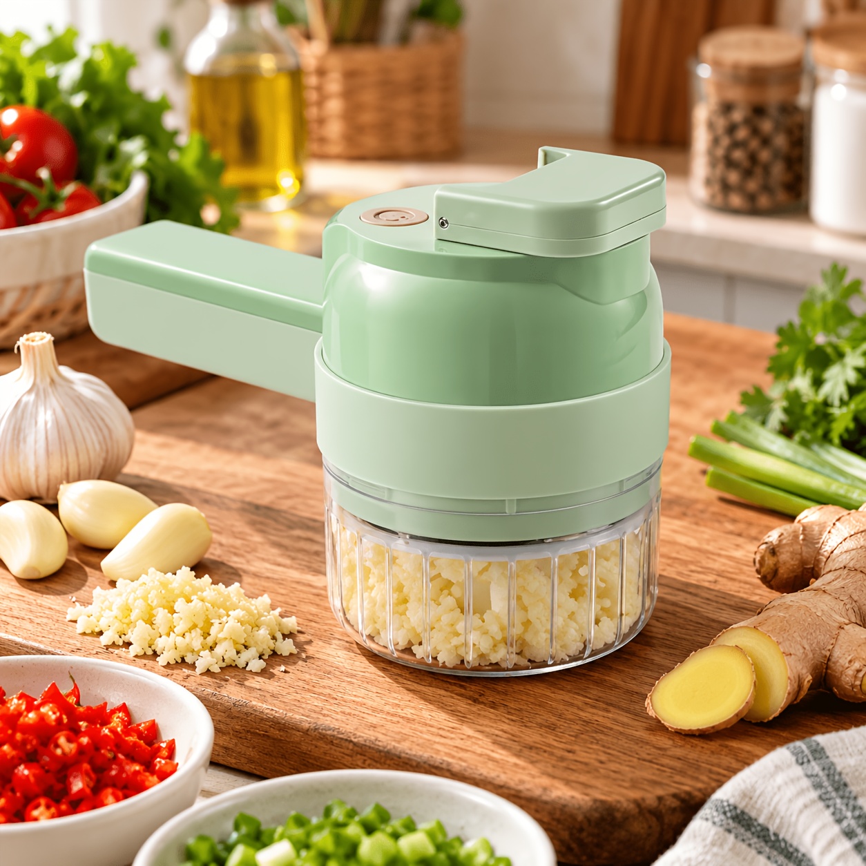 Portable USB- Handheld Electric Food Processor & Mini Chopper/Slicer with Cleaning Brush - Rechargeable ABS Suitable for Garlic, Onion, Celery Cutter, Semi- Vegetable Prep for, Office, Picnic, Small Kitchen Gadget