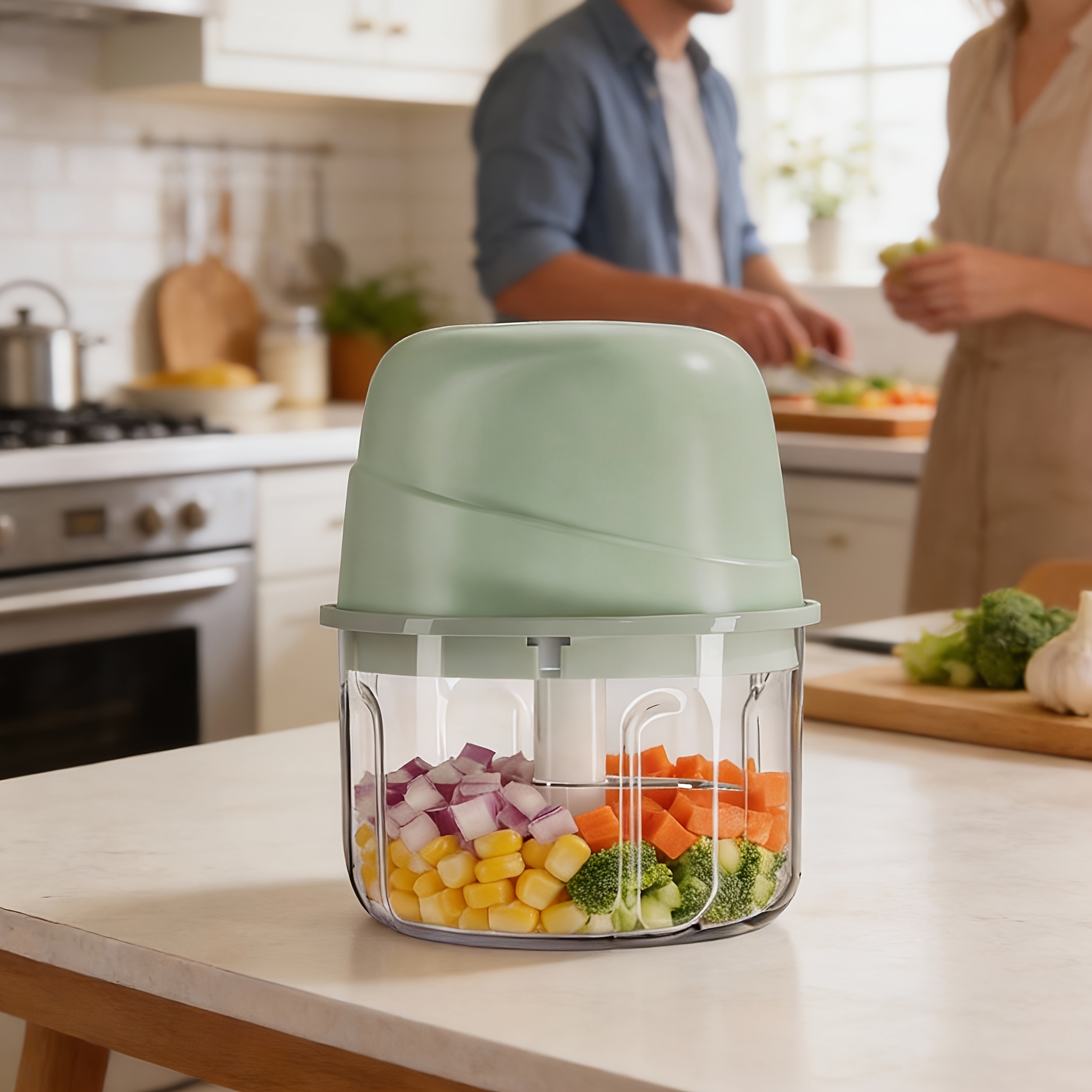 Electric Garlic Chopper, Kitchen Chopper, Mini Portable Vegetable Chopper, Onion Grinder Masher, Small Food Processor for Veggie, Garlic, Ginger, Chili, USB Charging, Suitable for Kitchens, Apartments, Camping