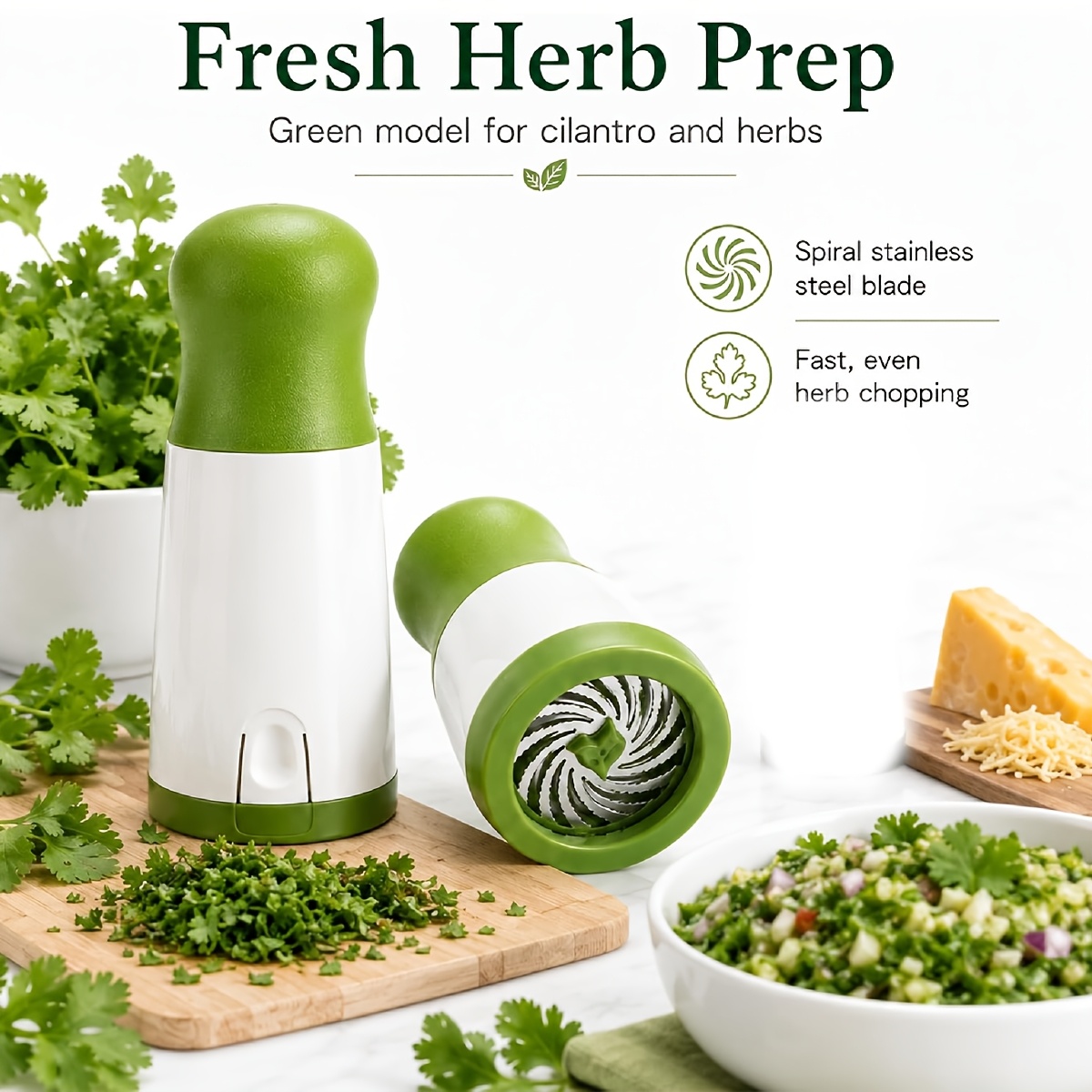 Manual Herb Chopper with Spiral Stainless Steel Blade, Portable Seasoning And Spice Cutter for Cilantro, Parsley, Basil, Mint, Green Onion And Garlic, Non-Electric Kitchen Mincer for Salad, Salsa, Sauce, Garnish, Meal Prep And Home Cooking - Image 2