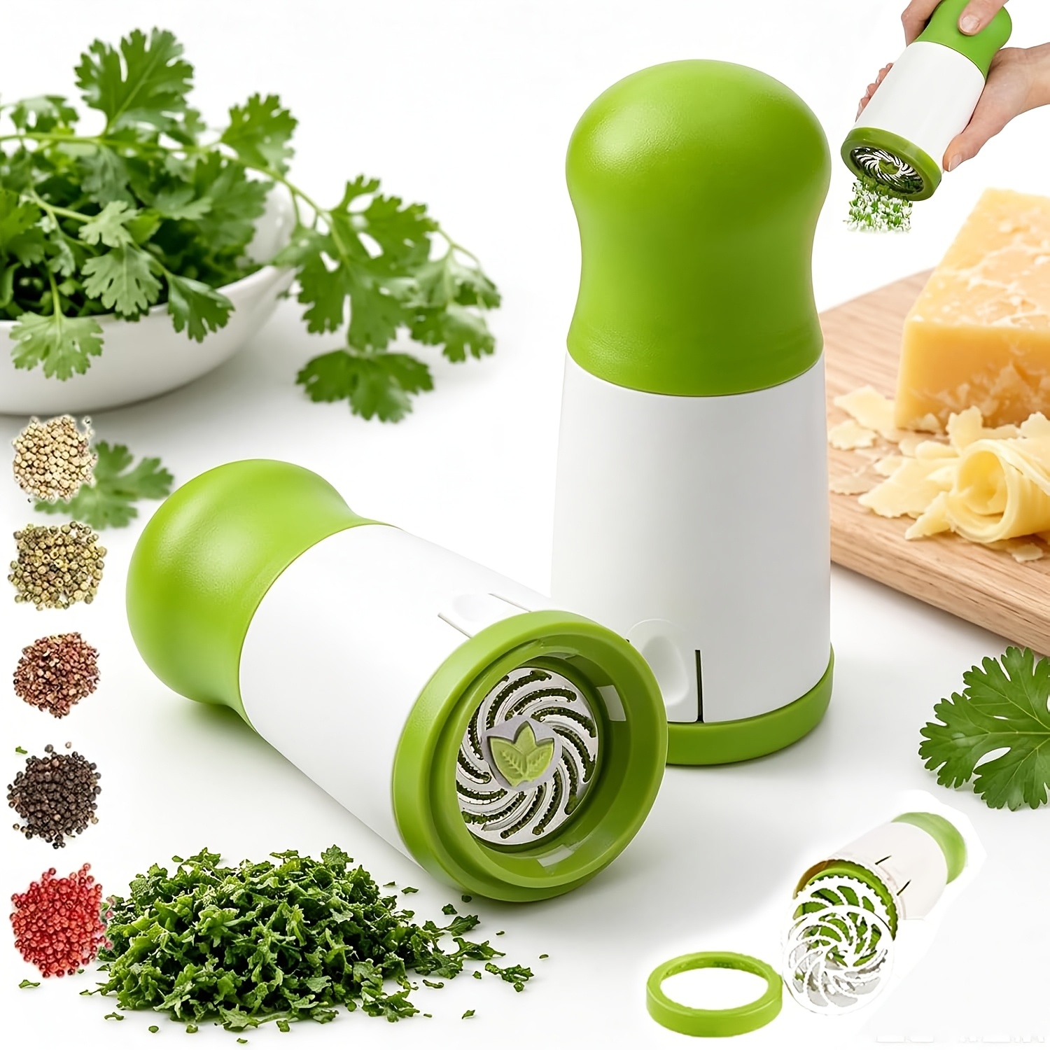 Manual Herb Chopper with Spiral Stainless Steel Blade, Portable Seasoning And Spice Cutter for Cilantro, Parsley, Basil, Mint, Green Onion And Garlic, Non-Electric Kitchen Mincer for Salad, Salsa, Sauce, Garnish, Meal Prep And Home Cooking