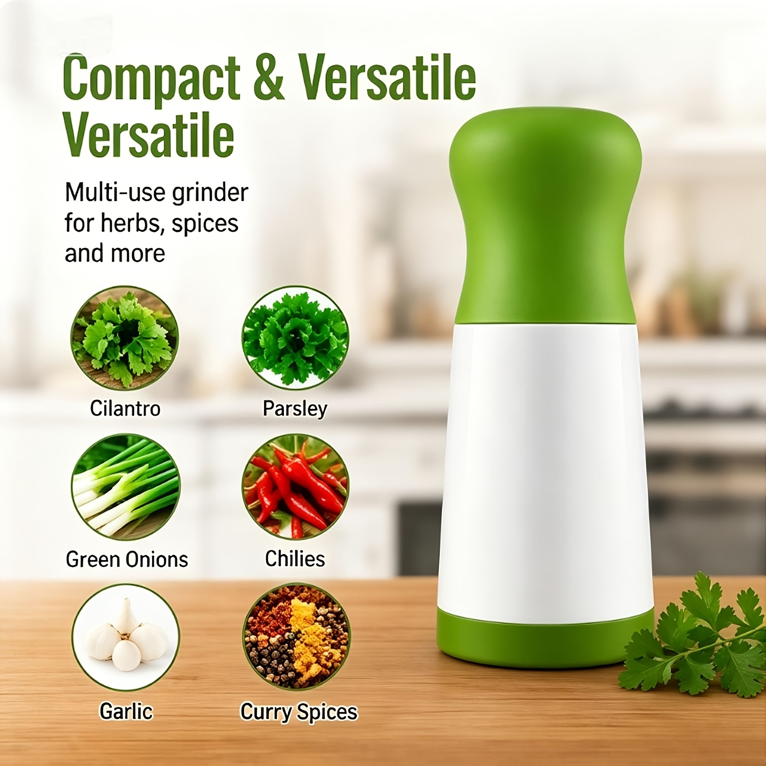 Manual Herb Chopper with Spiral Stainless Steel Blade, Portable Seasoning And Spice Cutter for Cilantro, Parsley, Basil, Mint, Green Onion And Garlic, Non-Electric Kitchen Mincer for Salad, Salsa, Sauce, Garnish, Meal Prep And Home Cooking - Image 3