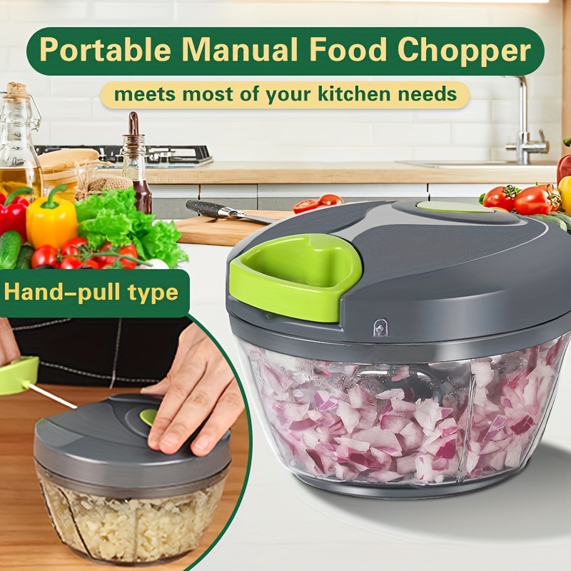 Portable Manual Food Chopper & Processor - Hand-Pulled String Onion Garlic Mincer with PS Blade, Compact Camping Chopper for Veggies, Fruits, Nuts, Herbs - Easy Clean & Pull-String Operation for RV, BBQ, Use (No)