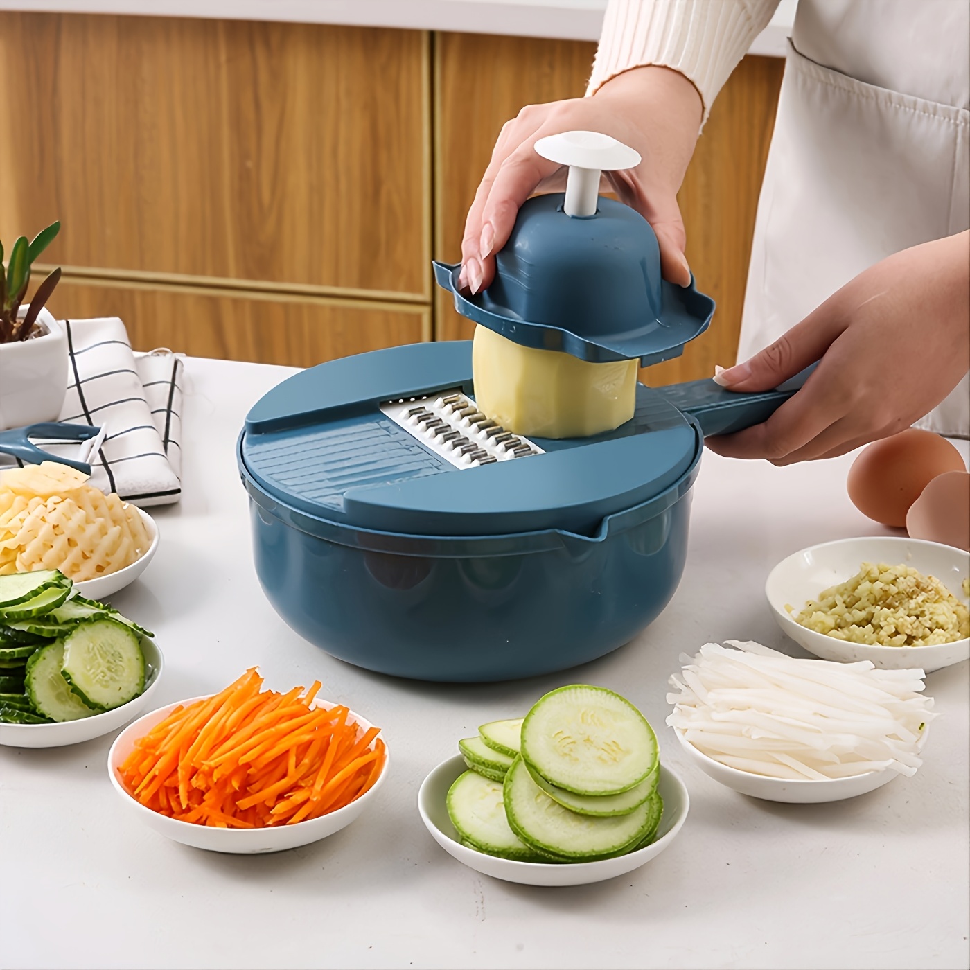 LDQ 12in 1 Multi-Functional Vegetable ChopperPro- Kitchen Mandoline Slicer for Carrot, Potato, Onion, Cucumber | Food Grater, Shredder, Dicerwith Container |BPA-Free, Easy Clean, SpaceSaving