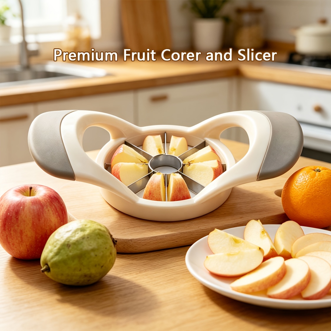 1pc Stainless Steel Fruit And Vegetable Slicer, Ergonomic Dual-Handle Design, Convenient for Cutting Round Fruits And Vegetables Like Apples, Pears, Oranges, Suitable for Kitchen And Outdoor Camping Meal Preparation, Kitchen Essential Gadget - Image 3