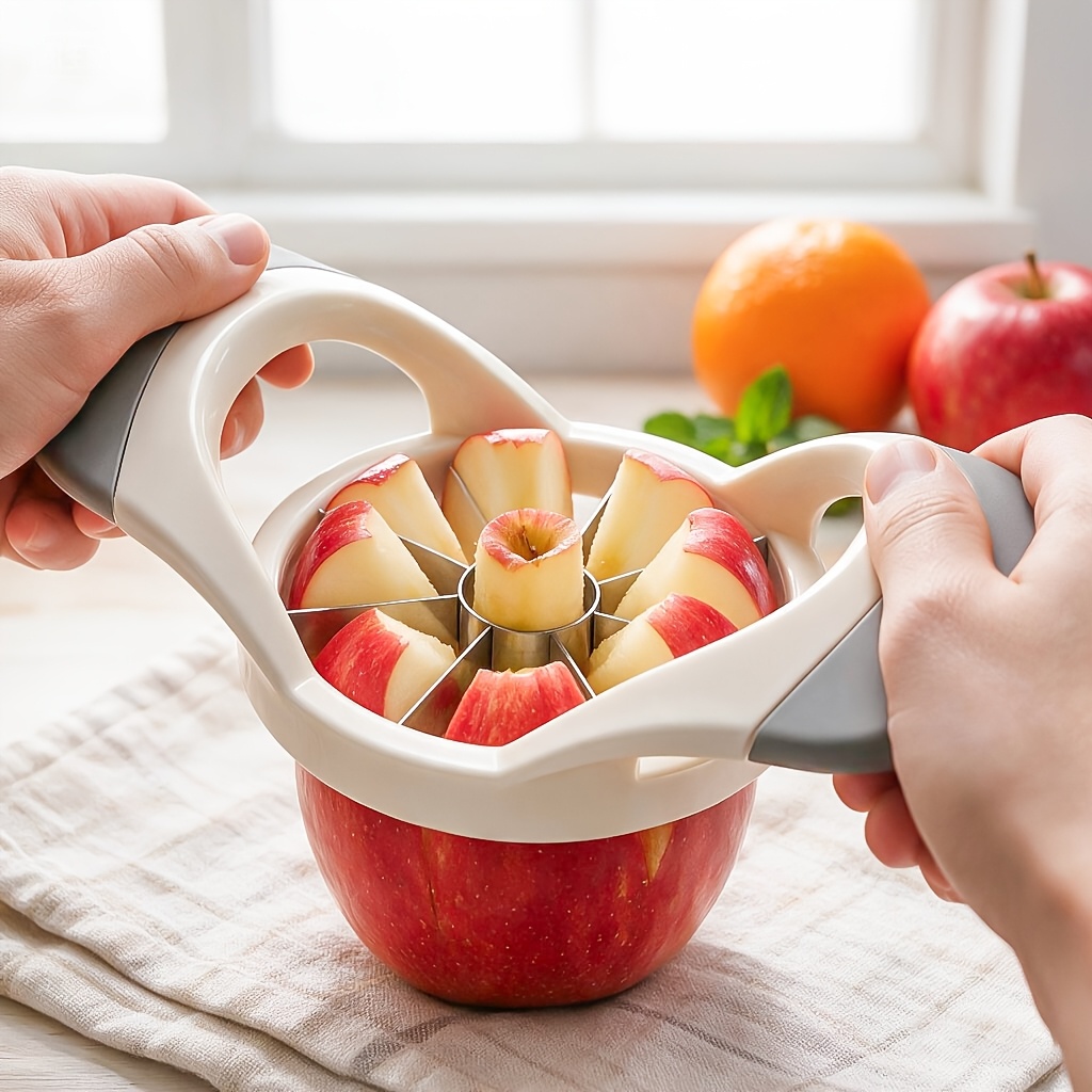 1pc Stainless Steel Fruit And Vegetable Slicer, Ergonomic Dual-Handle Design, Convenient for Cutting Round Fruits And Vegetables Like Apples, Pears, Oranges, Suitable for Kitchen And Outdoor Camping Meal Preparation, Kitchen Essential Gadget - Image 2