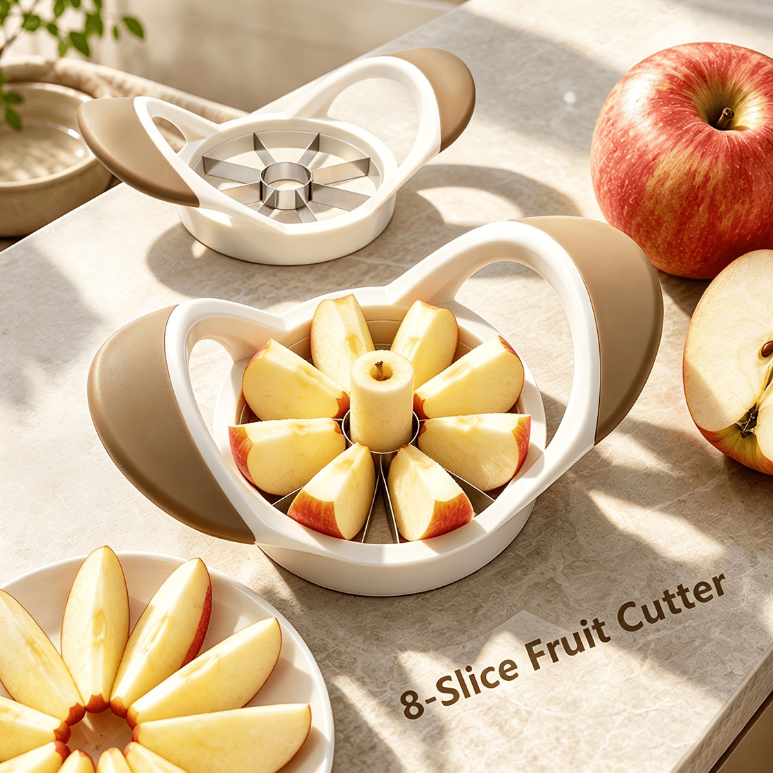 1pc Stainless Steel Fruit And Vegetable Slicer, Ergonomic Dual-Handle Design, Convenient for Cutting Round Fruits And Vegetables Like Apples, Pears, Oranges, Suitable for Kitchen And Outdoor Camping Meal Preparation, Kitchen Essential Gadget - Image 4