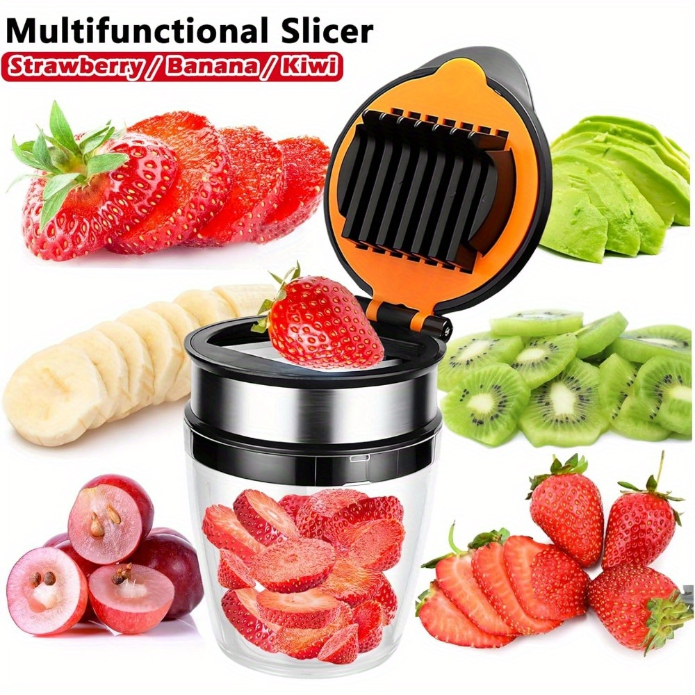 4-in-1 Portable Folding Kitchen Slicing Tool - Strawberry & Jujube Pitter/Slicer with Egg Splitter, 3-Second Safe & Even Cuts, Food-Safe Plastic & Silicone Anti-Slip Pad for Camping, Picnics, Home Use, Picnic Accessories, Foldable Design, Durable Kitchen