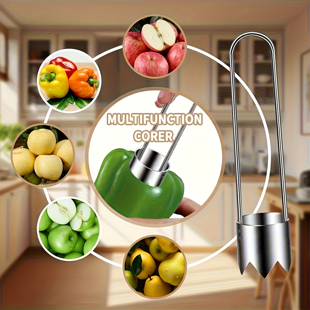 1pc Stainless Steel Fruit Corer Seed Remover, Comfortable-Grip U-Shaped Handle, Sharp Sawtooth Labor-Saving Core Extractor Tool for Apple, Pear, Bell Pepper, Zucchini, Kitchen Fruit & Vegetable Prep Gadget