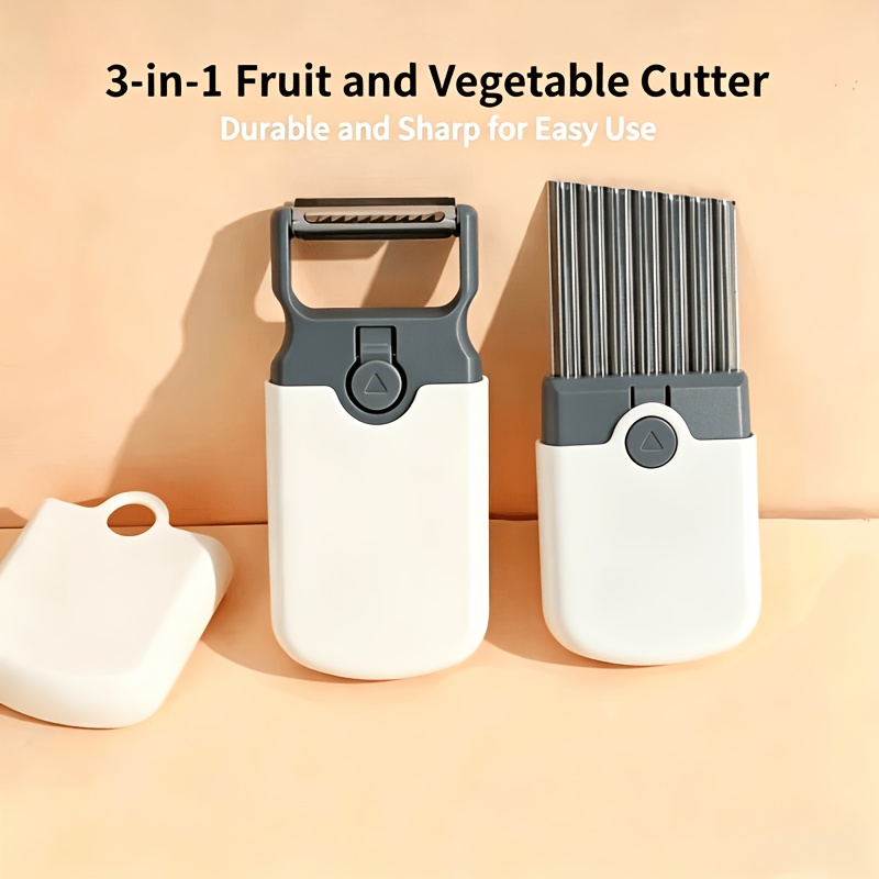 3-in-1 Multi-Function Vegetable Slicer & Peeler, Stainless Steel Wave Cutter & Julienne Shredder, Portable Kitchen Tool for Fruits And Vegetables Such As Potatoes, Carrots, Cucumbers, Etc