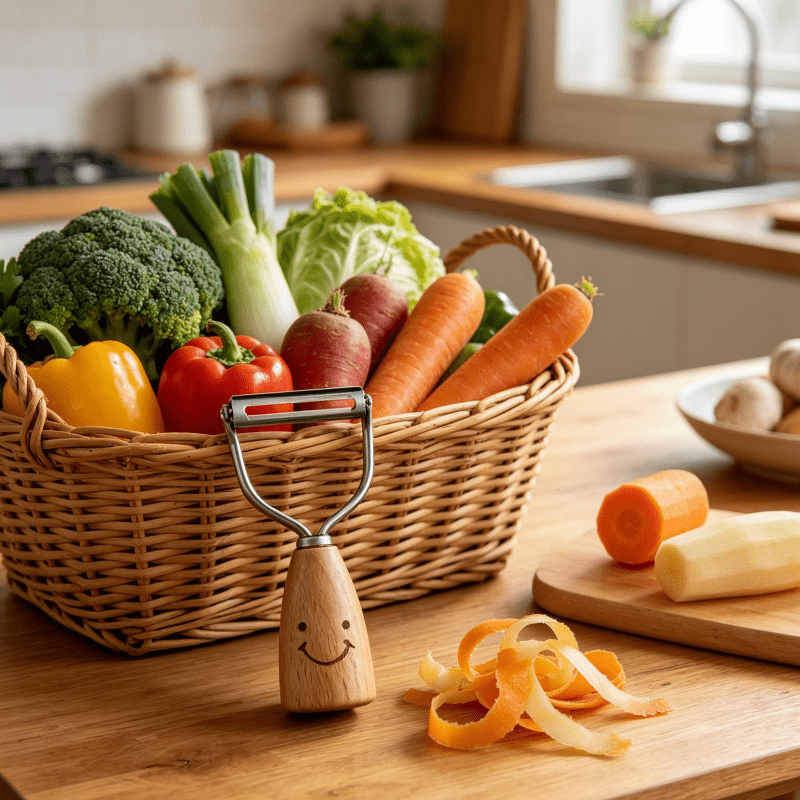 Wooden Handle Stainless Steel Vegetable Peeler, Cute Joyful Face Cartoon Fruit Peeling Knife with Sharp Blades, Multi Style Kitchen Gadget for Quick Peeling Various Fruits and Vegetables, Practical Daily Cooking Tool for Family Kitchen Food Prep Work - Image 7