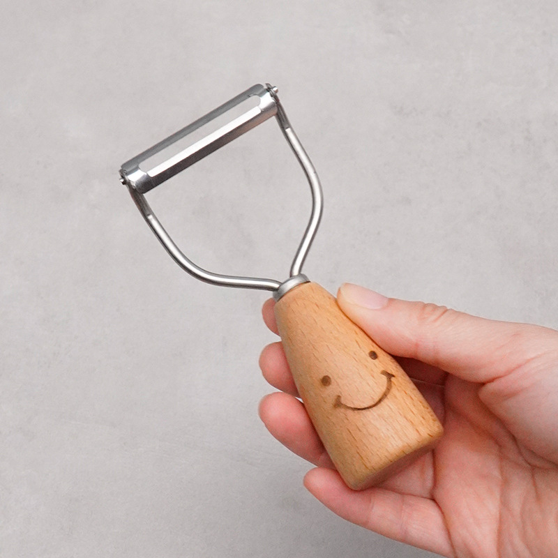 Wooden Handle Stainless Steel Vegetable Peeler, Cute Joyful Face Cartoon Fruit Peeling Knife with Sharp Blades, Multi Style Kitchen Gadget for Quick Peeling Various Fruits and Vegetables, Practical Daily Cooking Tool for Family Kitchen Food Prep Work - Image 6