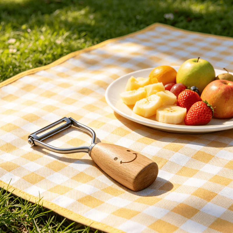 Wooden Handle Stainless Steel Vegetable Peeler, Cute Joyful Face Cartoon Fruit Peeling Knife with Sharp Blades, Multi Style Kitchen Gadget for Quick Peeling Various Fruits and Vegetables, Practical Daily Cooking Tool for Family Kitchen Food Prep Work - Image 2