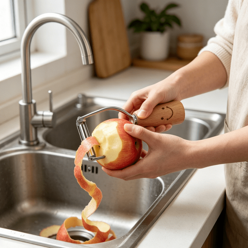 Wooden Handle Stainless Steel Vegetable Peeler, Cute Joyful Face Cartoon Fruit Peeling Knife with Sharp Blades, Multi Style Kitchen Gadget for Quick Peeling Various Fruits and Vegetables, Practical Daily Cooking Tool for Family Kitchen Food Prep Work
