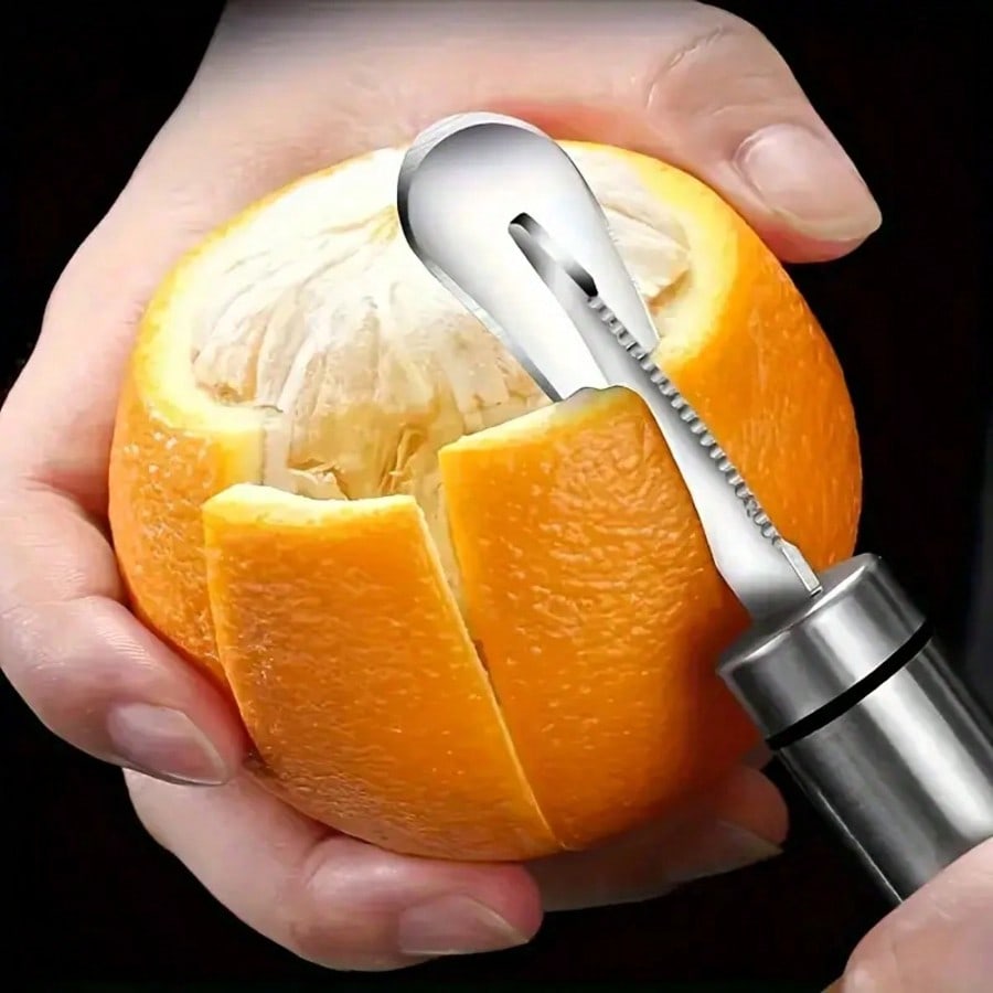 Stainless Steel Orange And Lemon Peeler with Ergonomic Curved Handle - Food-Grade Kitchen Tool for Fruits, Vegetables, Restaurants, And Home Use - Safe, Durable, And Easy-Grip Design